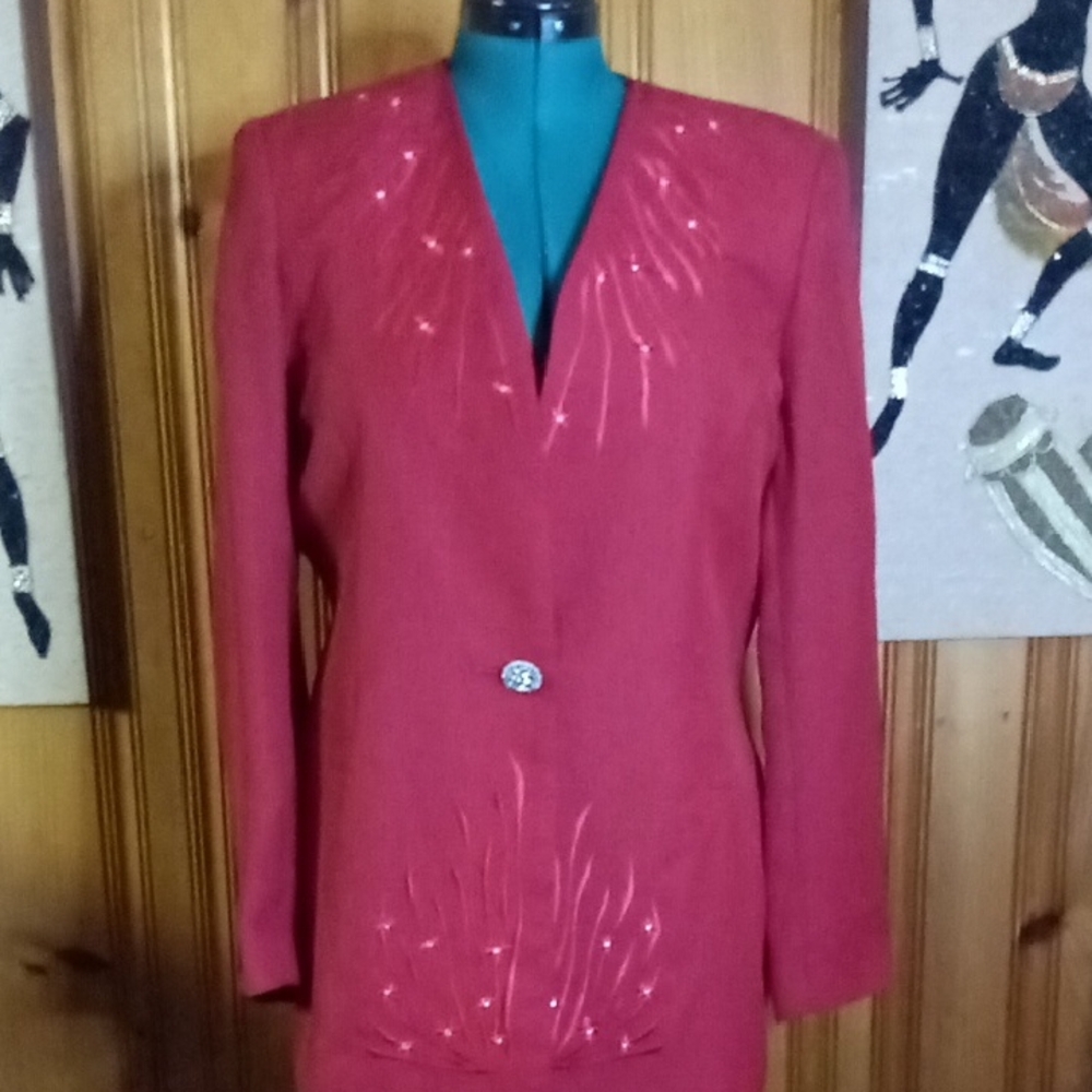 Chantelle Red Blazer with Embroidered Details